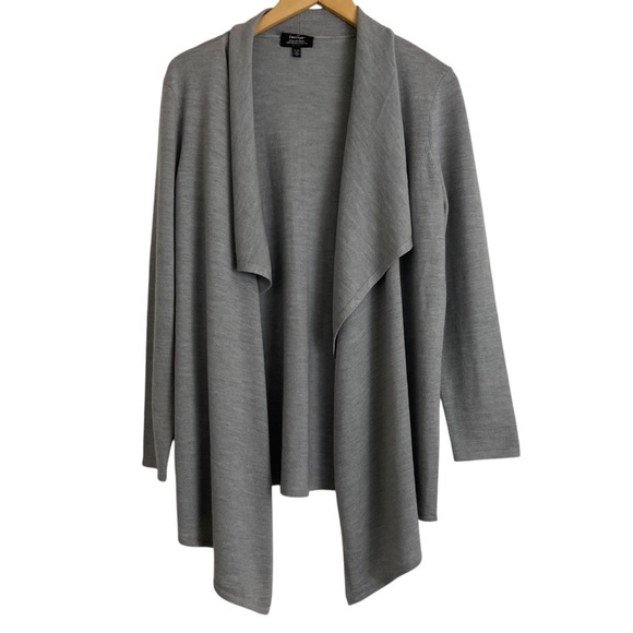 Lord & Taylor Extra Fine Merino Wool Open Draped Cardigan Light Grey Petite PL - Picture 1 of 8